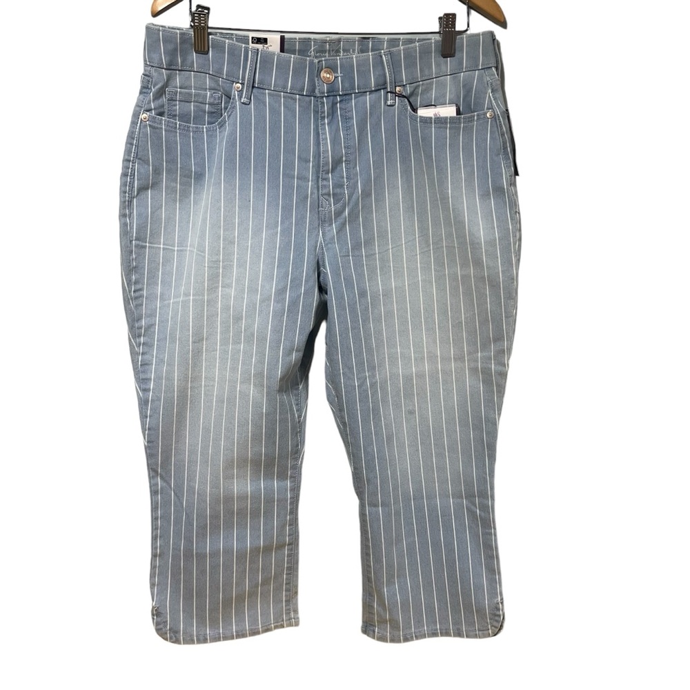 NWT Gloria Vanderbilt Curvy‎ Capri Pants Blue Pinstripe Yoga Stretch Size 14 #7